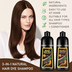 Instant Brown Hair Color Shampoo for Grey Coverage, 3-in-1 Natural Plant Dye for Women & Men, Long-Lasting Color in Minutes, Champu Para Canas