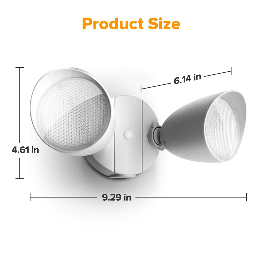 LUTEC 6222W-D2D 3500 Lumen 32 Watt Dusk to Dawn Dual-Head Flood Light Outdoor Waterproof Exterior Security Wall Light, Full Metal Design Floodlight for Patio, Garden, Yard-White