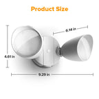 LUTEC 6222W-D2D 3500 Lumen 32 Watt Dusk to Dawn Dual-Head Flood Light Outdoor Waterproof Exterior Security Wall Light, Full Metal Design Floodlight for Patio, Garden, Yard-White