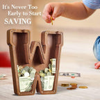 Summidate Customized Name Extra Large Wooden Piggy Bank for Kids Boys Girls Alphabets Letter A-Z Coins Bills Money Change Saving Box (Laser Engraved) Educational Toys 12"- Letter A