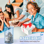 Hicocool Clear Piggy Bank for Adults Kids Must Break to Open, Blue Acrylic Piggy Bank Unopenable Money Savings Jar (8" H x 5" D)