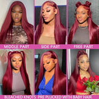 99j Burgundy Lace Front Wigs Human Hair 13x4 HD Lace Straight Red Wig Human Hair Colored Lace Frontal Wigs Human Hair 180% Density Burgundy Wig Human Hair Pre Plucked With Baby Hair 26 Inch