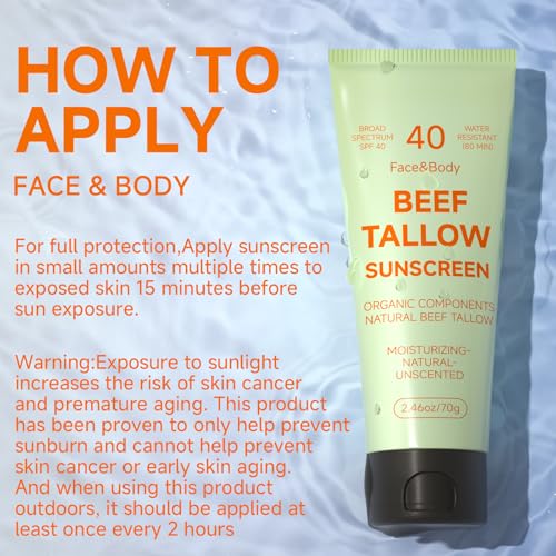 Tallow Sunscreen, Beef Tallow for Skin, Organic Beef Tallow Sunscreen, Unscented Grass-Fed Beef Tallow Natural Moisturizing Cream for All Skin Type Deep Hydration Non Greasy Anti White Cast