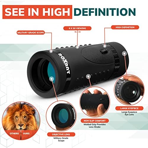 Authentic ROXANT Grip Scope High Definition Wide View Monoculars for Adults High Powered - with Retractable Eyepiece & Fully Multi Coated Optical Glass Lens + Bak4 Prism starscope monocular Telescope