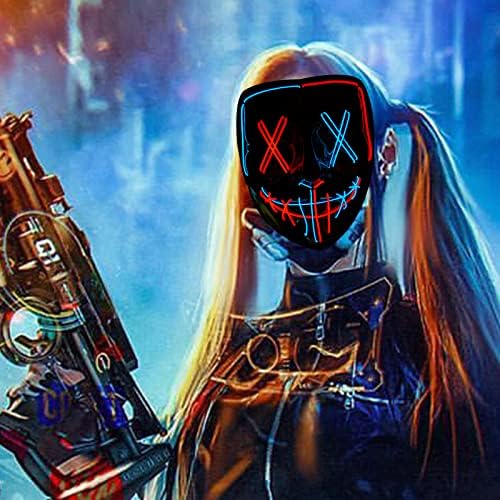 Poptrend Halloween Mask LED Light up Mask Scary mask for Festival Cosplay Halloween Costume Masquerade Parties,Carnival,Gift (Red+Blue)