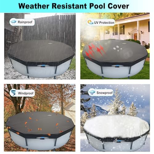 SIHAIAN 12 Ft Pool Cover, with Automatic Drain Round Pool Cover, One-Piece Quick Installation and Removal Above Ground Pool Cover, Preventing Waterlogging, UV Protected Solar Swimming Pool Cover