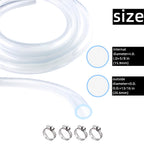 5/8" ID x 13/16" OD - 25 ft Clear Plastic Vinyl Tubing, Flexible PVC Hose Lightweight Tube with 4 Stainless Clamps for Transfer Water Air Oil.