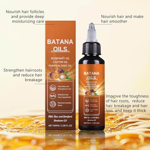 Batana Oil for Hair Growth, 4-in-1 Liquid Batana Oil, with Rosemary Oil Castor Oil Pumpkin Seed Oil,for All Hair Types,3.38 fl oz(1pcs)