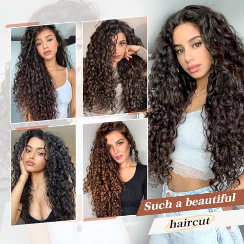 Flufymooz Clip in Hair Extensions, 4PC 100％ Pure Protein Silk Hair Extensions Long Soft Natural Hairpiece 20 Inch Curly Hair Extension for Women (Brown to Dirty Blonde)