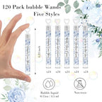120 Count Wedding Mini Bubble for a Wedding Wands Bulk Heart Bubble Wand for Guests Send Off Party Supplies Valentine Anniversaries Celebration (Blue Flower)