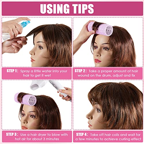 WILLBOND 4 Pcs Long Hair Rollers for Bangs Aluminum Core Curlers Thermal Self Grip Roller for Long and Medium Hair Women Hairstyle(4.7 x 2 Inch,Rose Red, Purple)