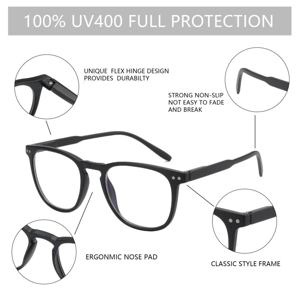 BLUEMOKY Reading Glasses for Women Men, Blue Light Blocking Glasses 2 Pack, Computer Readers, Spring Hinge(1.00x)