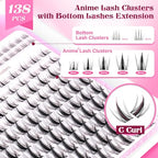 Fairy Lash Clusters Kit 8-16mm Manga Eyelash Clusters with 5-6mm Bottom Lashes C Curl Lash Extension Kit Spiky Anime Individual Lashes DIY Cluster Eyelash Extensions Kit Natural Thin Band Lash Kit