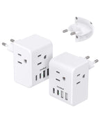 2 Pack European Travel Plug Adapter, International Power Plug Adapter with 3 Outlets 4 USB Charging Ports(2 USB C), Type C Plug Adapter Travel Essentials to Most Europe EU Spain Italy France Germany