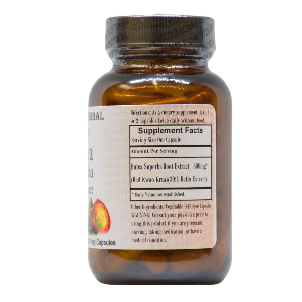 Barlowe's Herbal Elixirs Butea Superba Extract 30:1 | 600mg Per Capsule | Thai Male Vitality Herb | 60 Vegan Capsules | High Flavonoid Content | Stearate-Free, Glass Bottled