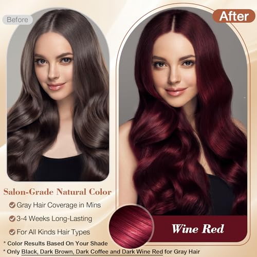 Wine Red Hair Dye Shampoo 3 in 1 with Argan Oil, Instant Hair Color Shampoo in Minutes, Salon-Quality & Long-Lasting Shampoo Hair Dye, Shampoo Para Canas Mujer, Easy to Use for Men Women 500ML