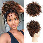 Lommel Messy Bun Hair Piece Short Curly Ponytail Extension Elastic Drawstring Loose Wave Curly Hair Buns Hair Piece Synthetic Hair Extensions Hair Bun for Women Daily Use(Black to Auburn Brown)