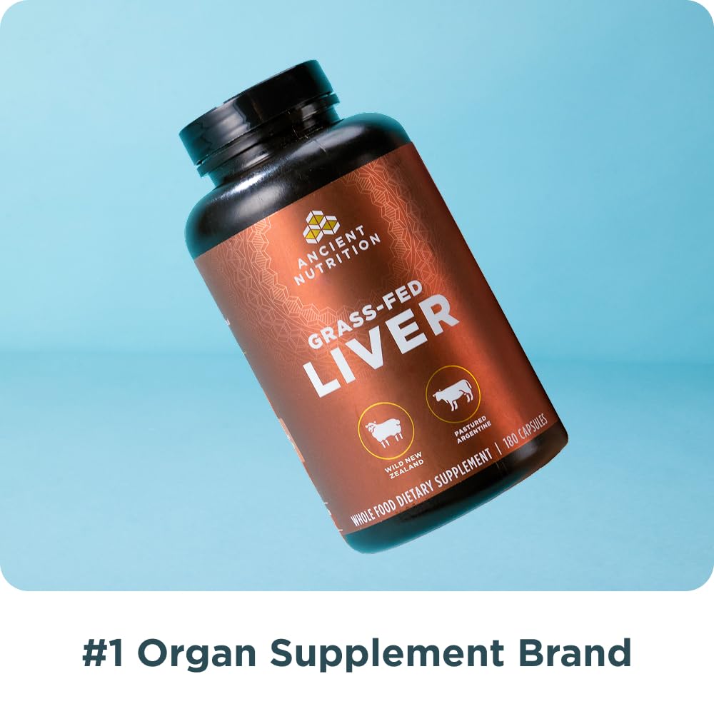 Ancient Nutrition Organ Supplements, Once Daily Grass-Fed and Wild Organ Complex Capsules, Beef & Lamb Liver, Supports Healthy Blood, Gut, and Liver, 30 Ct