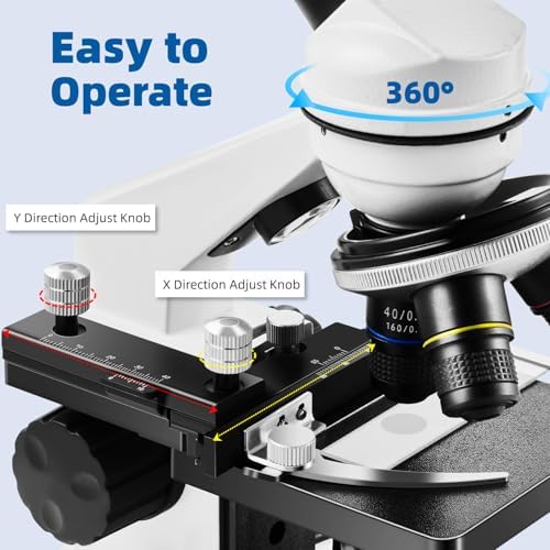 Microscope for Adults Kids,40X-2000X Monocular Microscope Kit for Home School Lab, 2 LED Lights & 5 Colors Kids Microscope with Phone Holder,10 Specimen Slides,20 Slides,100 Coverslips, Bag