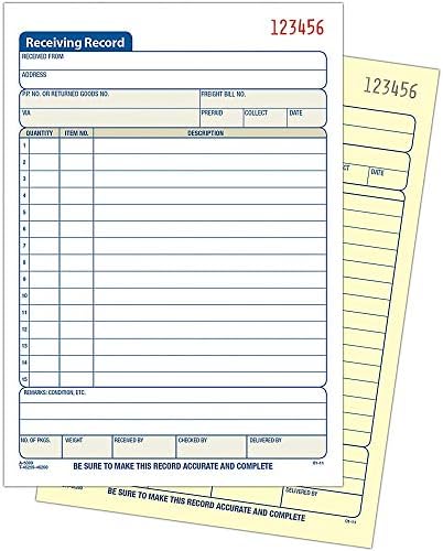 Adams Receiving Record Book, 2-Part, Carbonless, 5-9/16 x 8-7/16 Inches, 50 Sets per Book (DC5089) , White