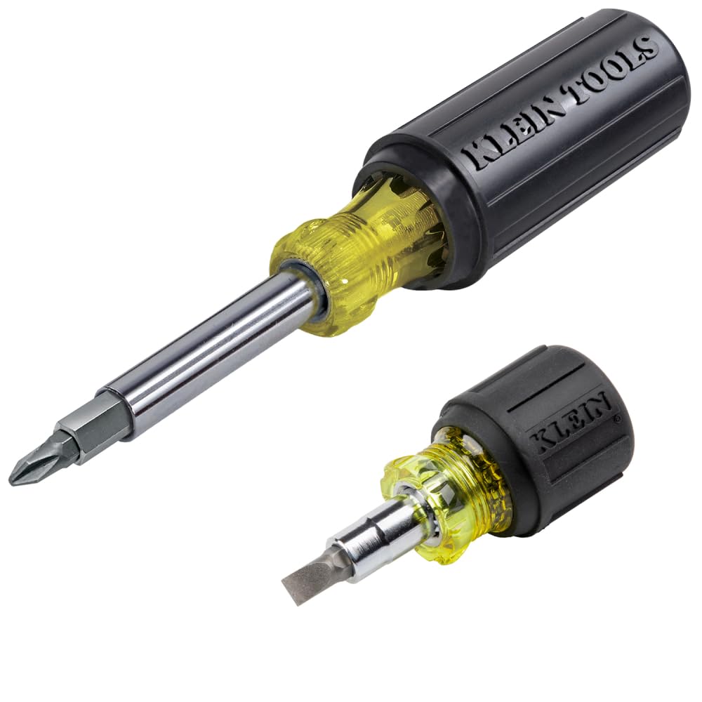 Klein Tools 80027 Screwdriver Set, 11-in-1 Multi-bit Screwdriver, 6-in-1 Stubby, Phillips, Slotted, Square, Torx Bits, 2-Piece