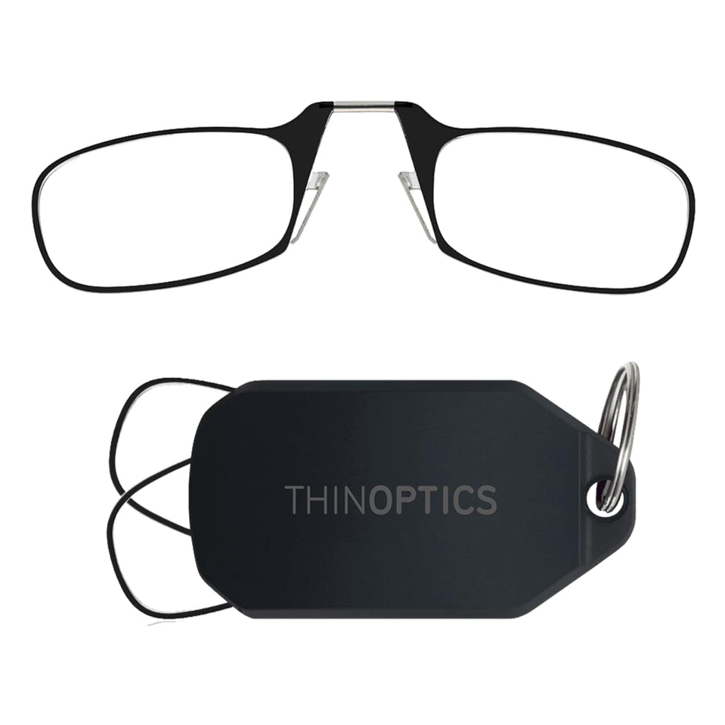 Always With You by ThinOptics Keychain Reading Glasses - Slim, Folding Armless Pocket Readers with Protective Keychain Case - Lightweight, Durable & Convenient - Black, Black 1.0x