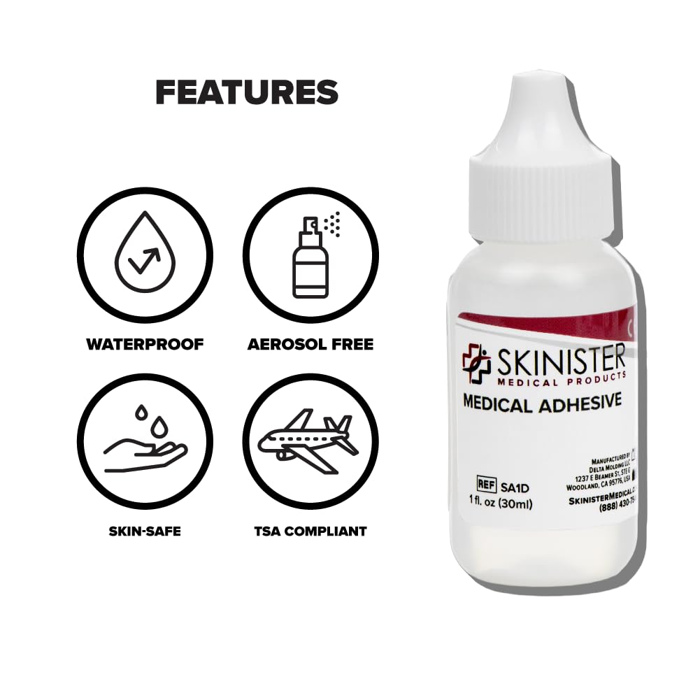 Skinister Medical Adhesive Dropper | Silicone Skin Glue for Ostomy Bags, Breast Forms, Condom Catheters, Prosthetics, SFX | 1oz