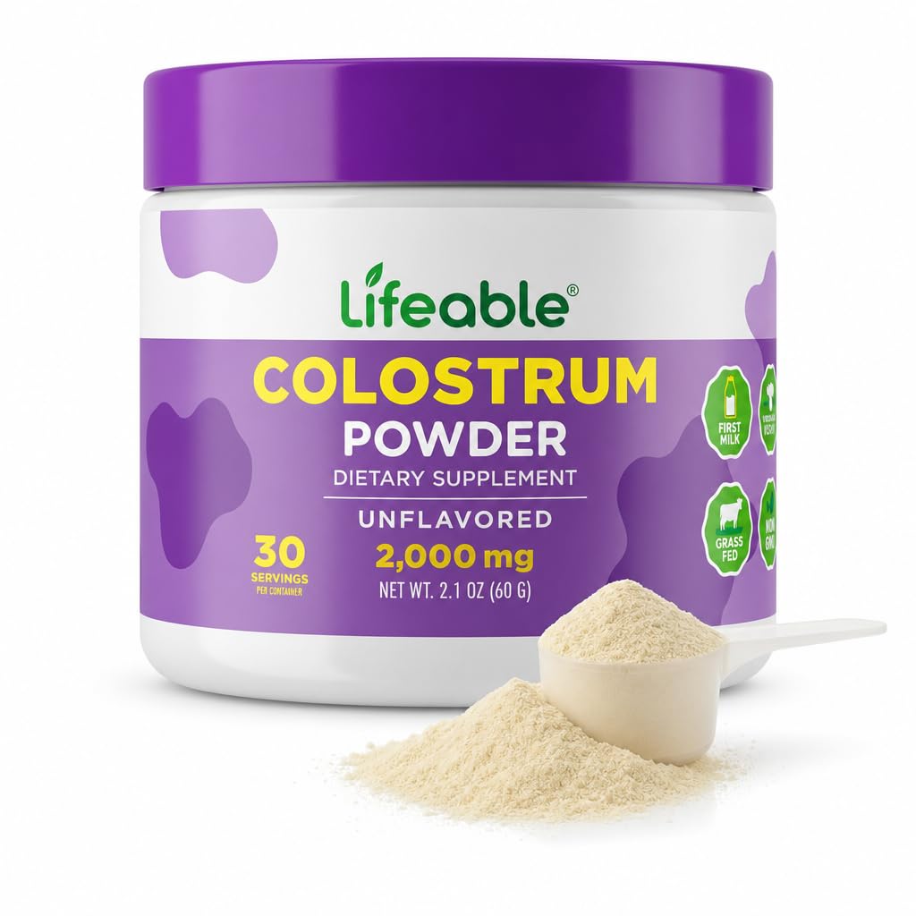 Lifeable Bovine Colostrum Powder, 2000mg, 30% IgG, Unflavored, 30 Servings