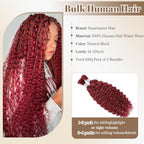 99J Human Braiding Hair 30 Inch Deep Curly Bulk Human Hair for Braiding 2 Bundles 100G No Weft Brazilian Virgin Water Wave Bohemian Braiding Hair Extensions for Boho Knotless Braids 99J Burgundy Micro