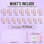 BTArtbox Press On Nails Almond - Short Nude Natural Nails Press Ons, Glue On Nails for Wedding Birthday Gift, Supremely Fit & Glossy Stick On Nails in 15 Sizes - 30 Nail Kit, Nudies