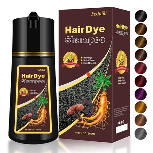 Hair Dye Shampoo 3 In 1, Dark Wine Red Hair Color Treated Shampoo Para Canas, Deep Burgundy 100% Gray Hair Coverage for Women & Men Parent, Lasts 30 Days, Easy To Use, 500ml