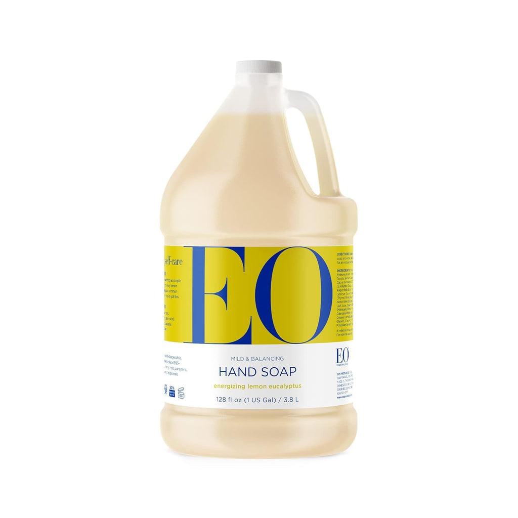 EO Liquid Hand Soap Refill, 1 Gallon, Lemon and Eucalyptus, Organic Plant-Based Gentle Cleanser with Pure Essential Oils