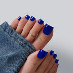 BTArtbox Press On Toenails - Real Square Opaque Blue Toe Nail Press Ons with Glue for Women, Fake Toe Nail Tips in 15 Sizes - 30 Toenails Kit, Naval Forces