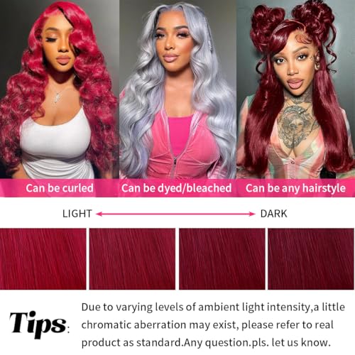 32 Inch 99J Burgundy Lace Front Wigs Human Hair 200% Density 13x6 Straight Lace Front Wigs Human Hair Pre Plucked Red Lace Frontal Wig for Women Glueless Human Hair Wig with Baby Hair Natural Hairline