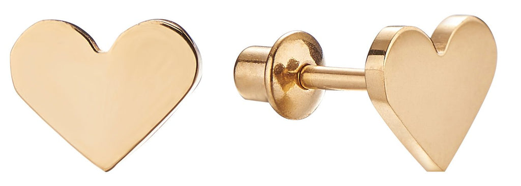 18k Gold Plated Screw Back Heart Stud Hypoallergenic Earrings for Kids, Baby, Toddler, Little Girls with Surgical Steel Post for Ultra Sensitive Ears with Secure Safety Screwback