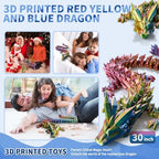 Large 3D Printed Dragon,30 Inch 3D Dragon Toys,Bigger Fidget Crystal Animals Toys, 3D Printed Articulated Animals for Home Office Car Desk Decor (Red Gold Blue, 30 inch)