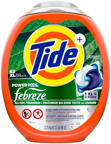 Tide Power Pods Laundry Detergent Pacs with Febreze, 63 Count, Botanical Rain Scent, Febreze Freshness with Odor Eliminators