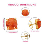 Gempires Raw Orange Carnelian Stud Earrings for Women, Gold Crystal