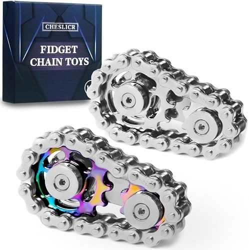 Fidget Spinners Toys for Adults Metal Figette Bike Chain Pain Stim Fidgets Toy for Teens ADHD Cool Gadgets Desk Offices Gift Anxiety Relief Item Stress Tool Sensory Spiky Toy for Autism - Color+Silver