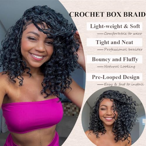 Goddess Box Braids Crochet Hair 10 Inch Bohemian Box Braids Crochet Hair with Curly Ends Boho 3X Synthetic Crochet Braiding Hair for Women (7 pack, 1b/30#)