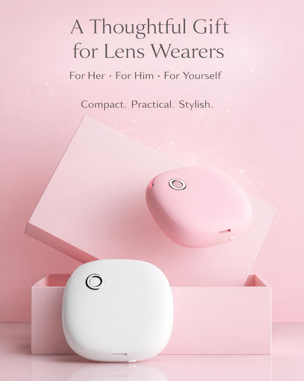 Vastsoon Ultrasonic Contact Lens Cleaner Machine – Portable, Rechargeable Cleaning Kit with 4 Contact Lens Solution Cases, Applicator & Removal Tools – for Travel & Home Use (Pink)