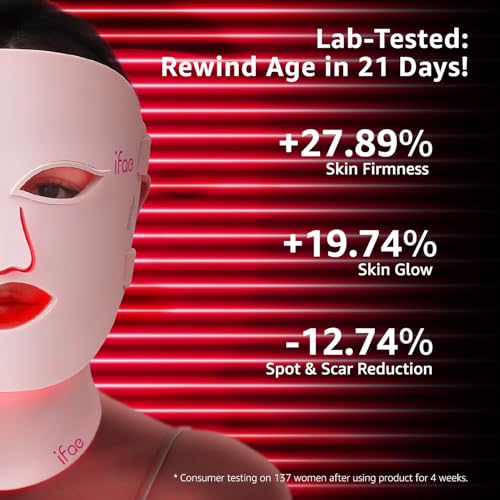 Red Light Therapy Mask for Face and Neck, 7 Colors Silicone Led Face Mask Light Therapy at Home Rechargeable & Ergonomic Design for True Anti-Aging Skincare at Home and Travel(Pink)