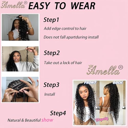 Amella Bulk Human Hair For Braiding 22Inch Deep Wave Human Braiding Hair (1pack-2bundles) Human Hair Braiding Hair 100%Unprocessed Brazilian Virgin Human Hair human braiding hair for boho braids 100g