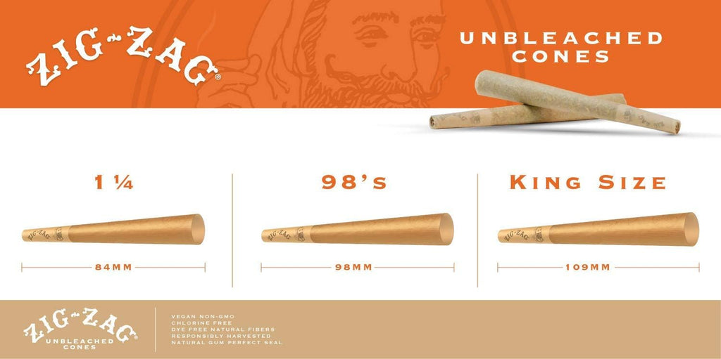 ZIG-ZAG Pre Rolled Cones 1 1/4 Size (900 Pack) Unbleached - Slow Burning Pre Rolled Cones with Tips & Packing Tubes Included - Bulk Pack