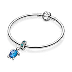 PANDORA Murano Glass Blue Sea Turtle Dangle Charm - Compatible Moments Bracelets - Jewelry for Women - Gift for Women - Made with Sterling Silver & Man-Made Crystal