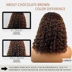 Chocolate Brown Glueless Wigs Human Hair Pre Plucked Pre Cut 180% Density Closure Wigs Human Hair Bob Wig Curly Human Hair Wig Wear and Go Glueless Wig for Women 12 Inches