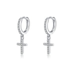 SLUYNZ 925 Sterling Silver Cross Hoop Earrings for Women Teen Girls Small CZ Hoop Earrings Huggie Drop (A-Silver)