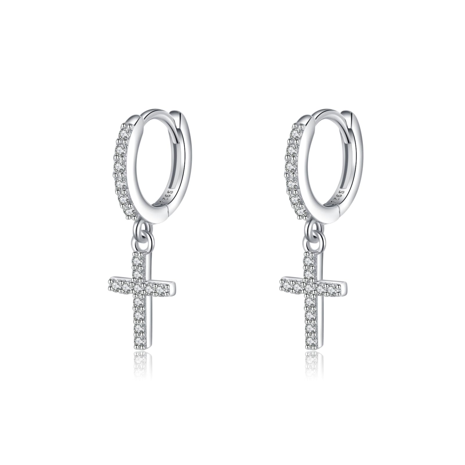 SLUYNZ 925 Sterling Silver Cross Hoop Earrings for Women Teen Girls Small CZ Hoop Earrings Huggie Drop (A-Silver)