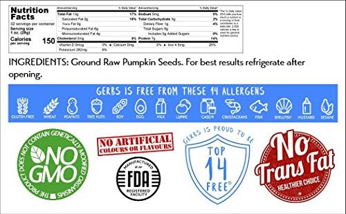 Gerbs Ground Pumpkin Seed Meal, 2 LBS - Top 14 Food Allergy Free & NON GMO - Vegan & Keto Safe – Cold Milled Full Oil Seed Protein Powder