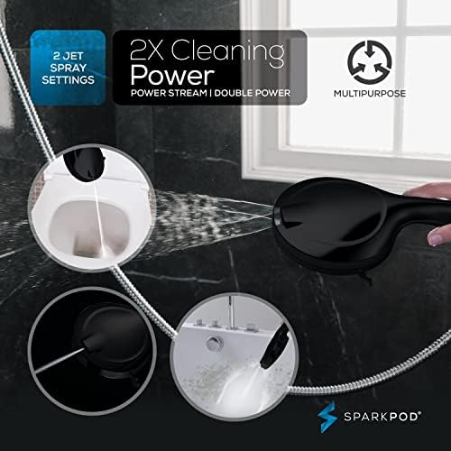 SparkPod 10-Mode Handheld Shower Head with Hose - 5" High Pressure Shower Head Set with Touch-to-Clean Nozzles, Built-In Power Jet, Stainless Steel 6ft Hose & Bracket (Midnight Black Matte)